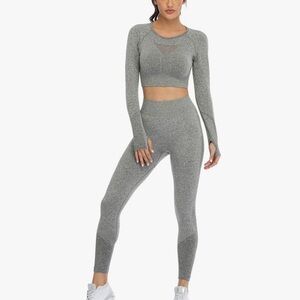 Gray Long Sleeve Crop Top and Leggings Set
